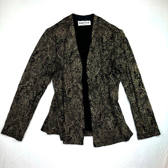 Vintage 90's Ronni Nicole by Oudia Black & Gold Glitter Cardigan Jacket Large - Picture 6 of 13